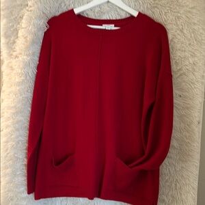 J Jill Red Women's Sweater NWOT, crew neck 2 front pockets